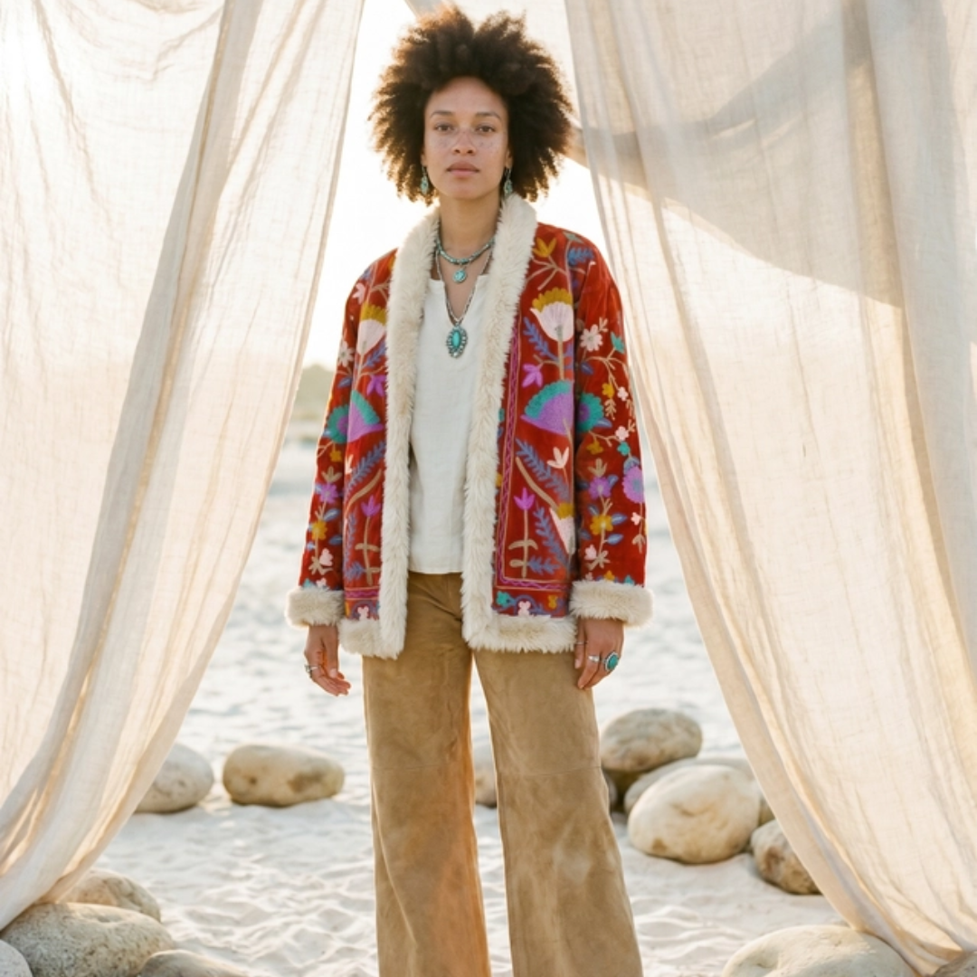 Velvet Embroidered Afghan Jacket