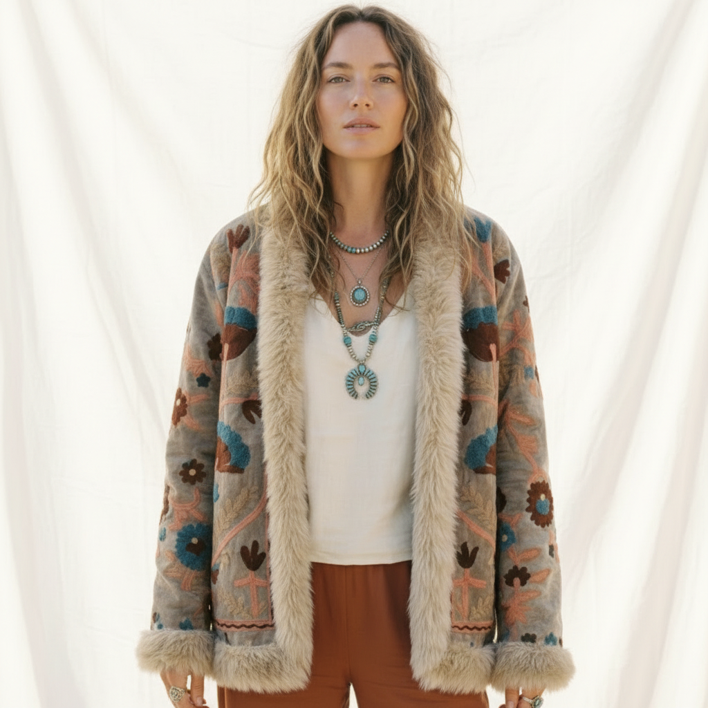Velvet Embroidered Afghan Jacket