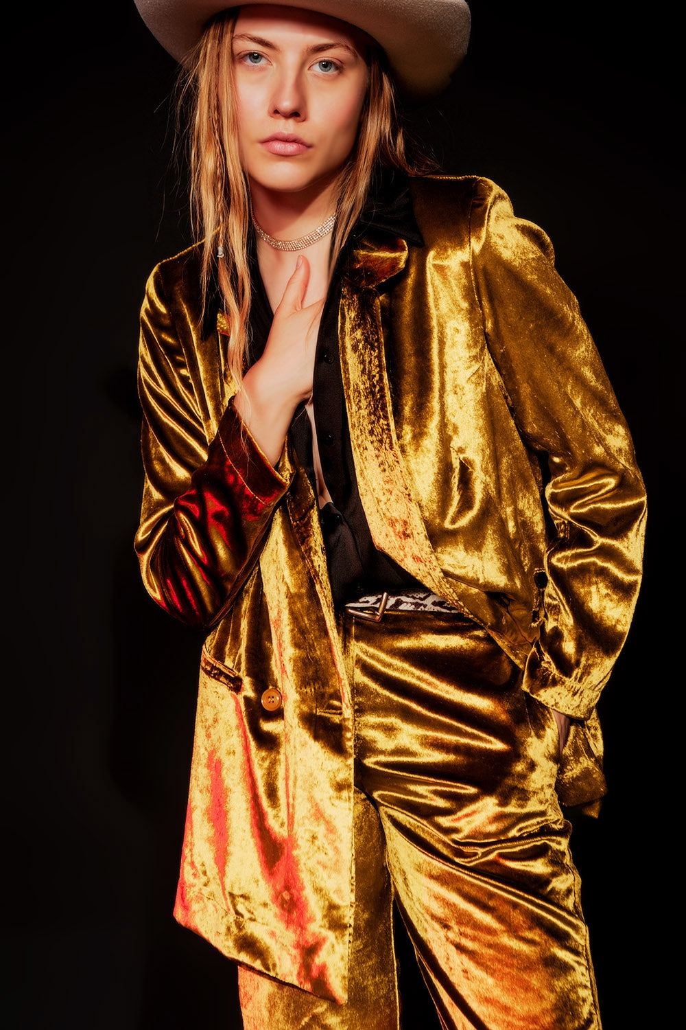 Gold Velvet Oversized Blazer - Festigal