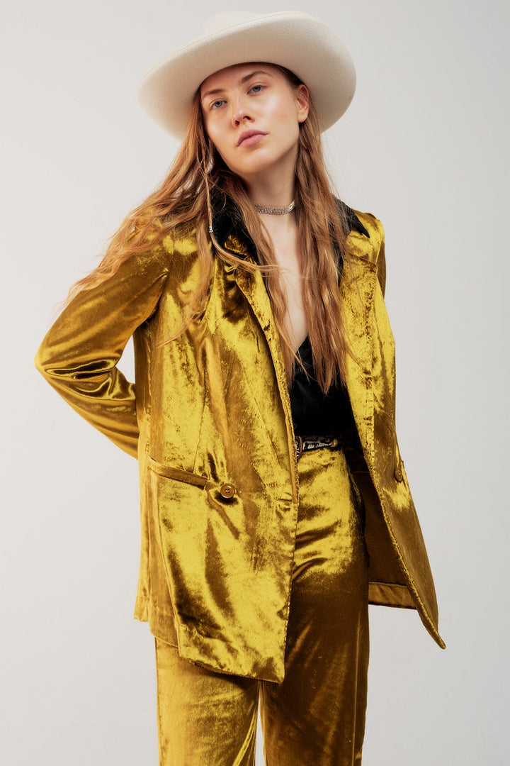 Gold Velvet Oversized Blazer - Festigal