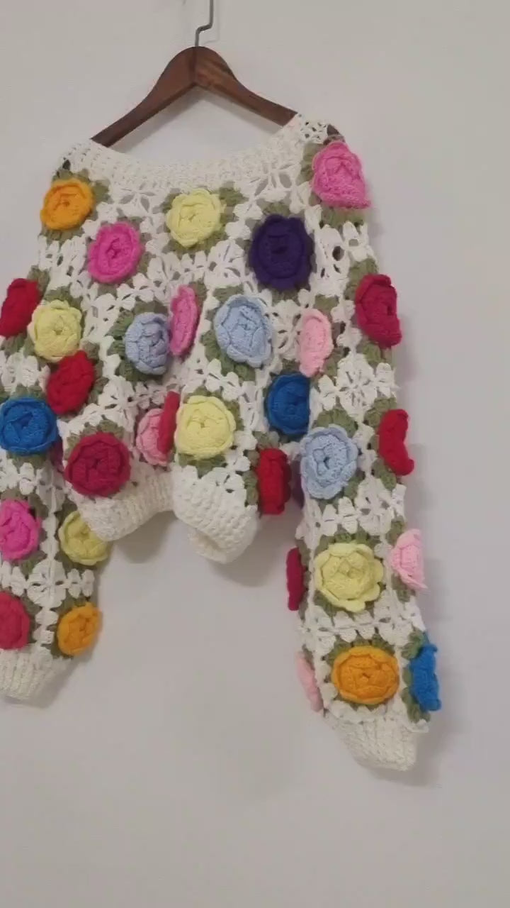 3D Rose Handmade Crochet Cardigan