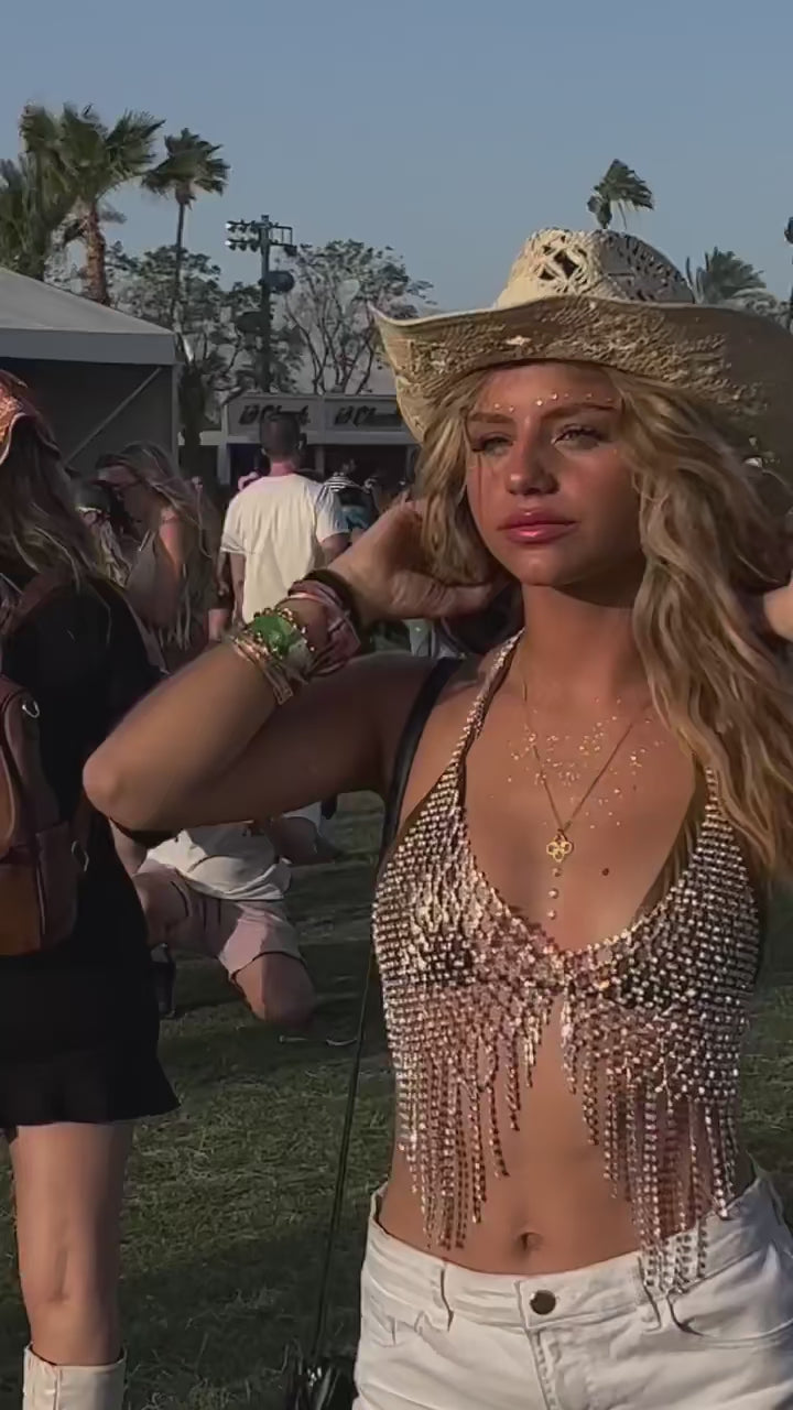 Bralette-Crop-Top im Harness-Stil mit Strass-Quasten