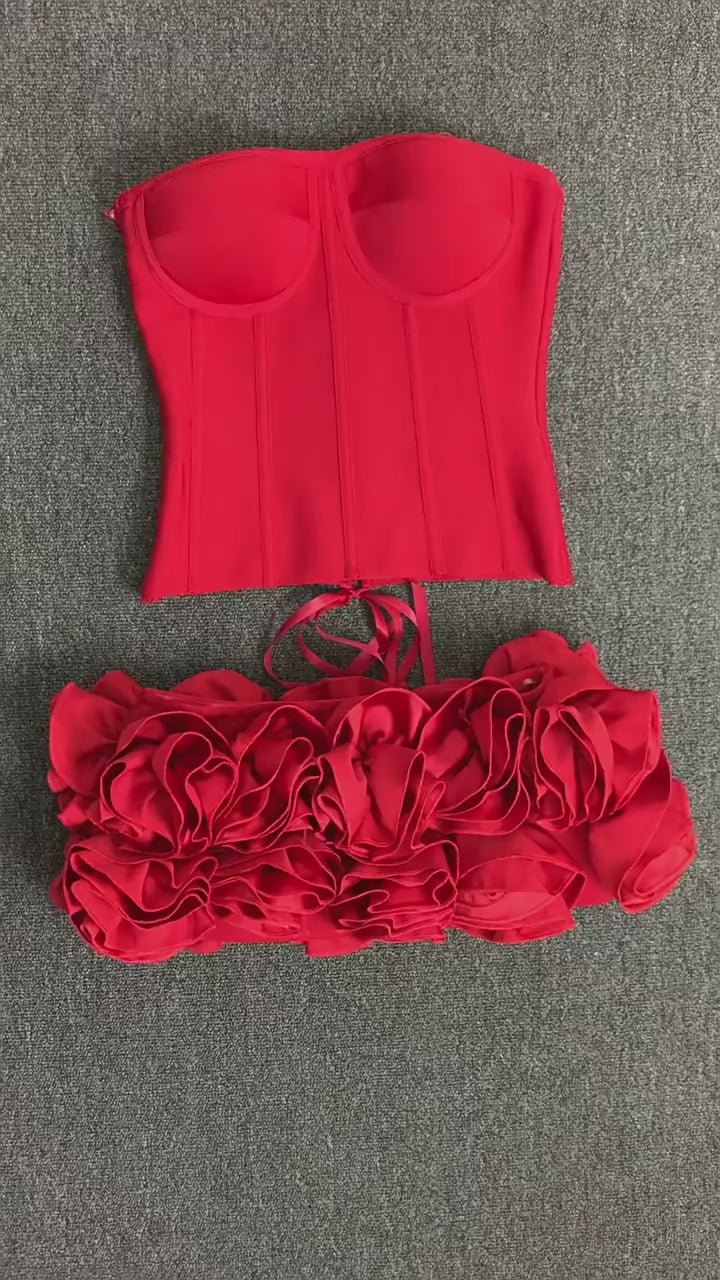 Red Corset & Mini Ruffle Skirt Two Piece Set