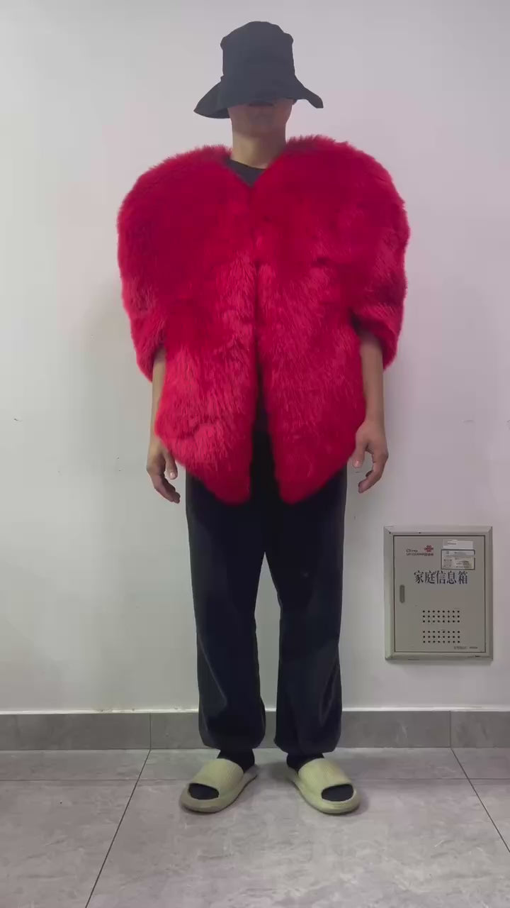 Statement Faux Fur Heart Cape