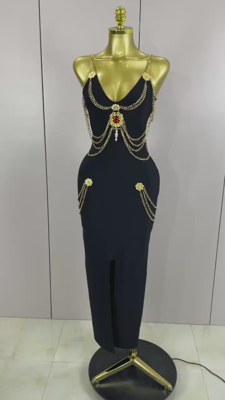 Brooch Chain Maxi Dress