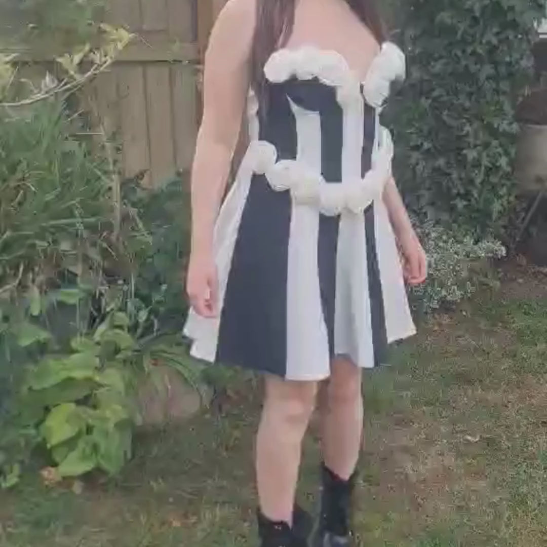 Monochrome 3D Flower A Line Dress