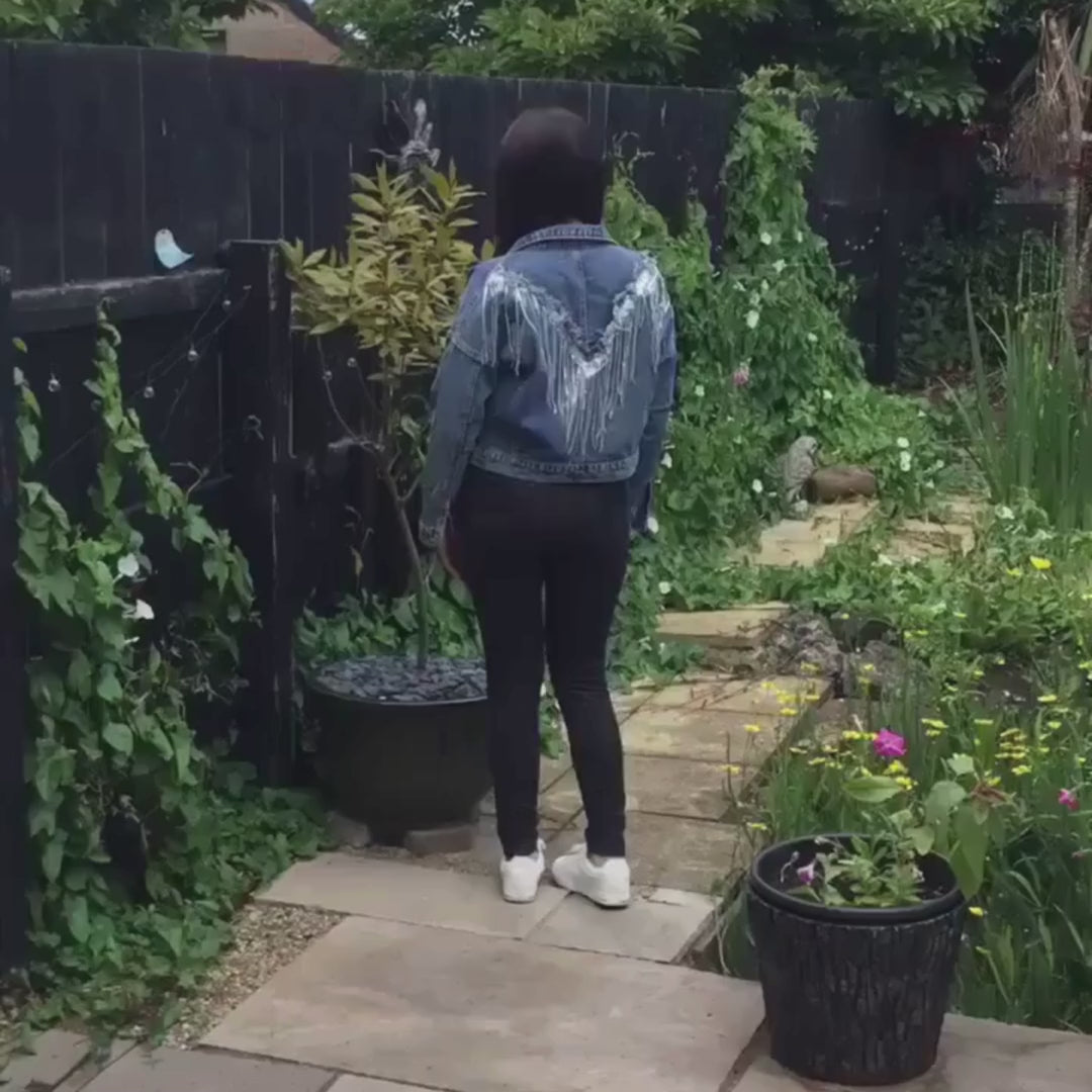 Sequined Fringed Short Style Denim Jacket