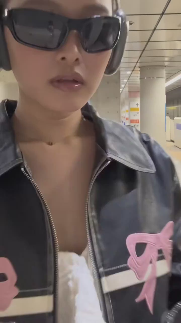 Pink Bow Motorcycle PU Leather Jacket