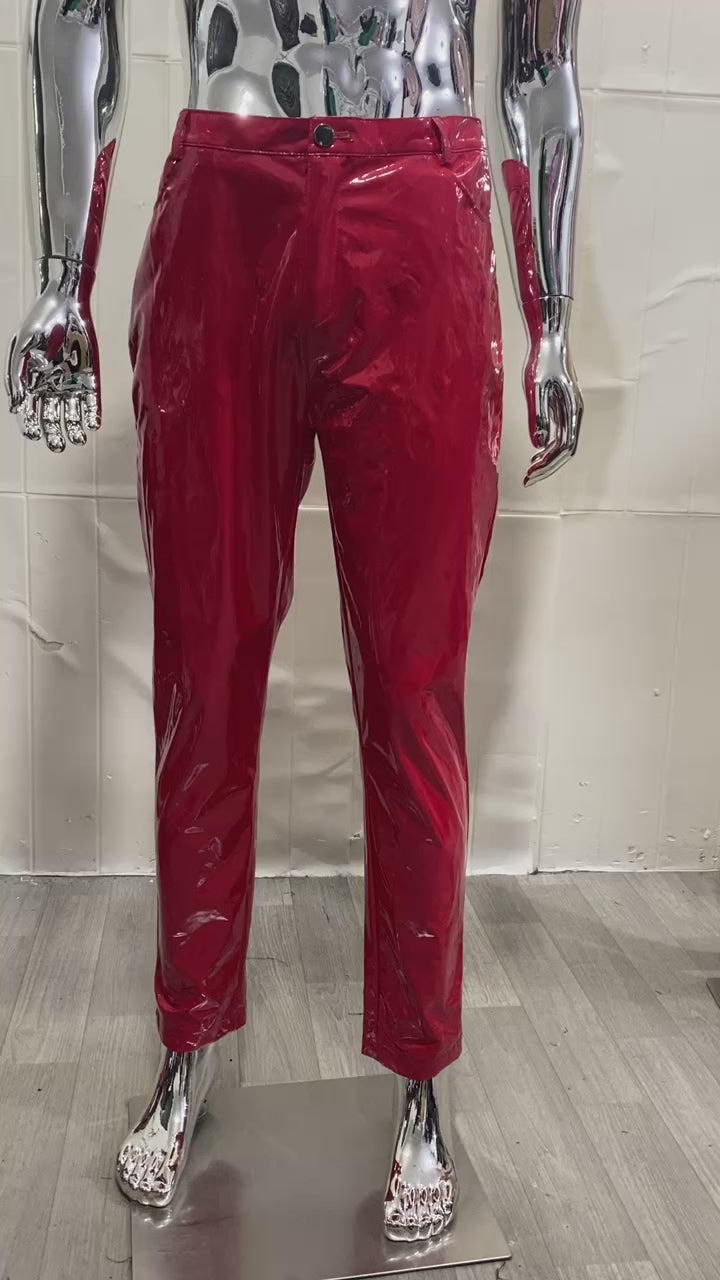 Mens Red Faux Leather Pants