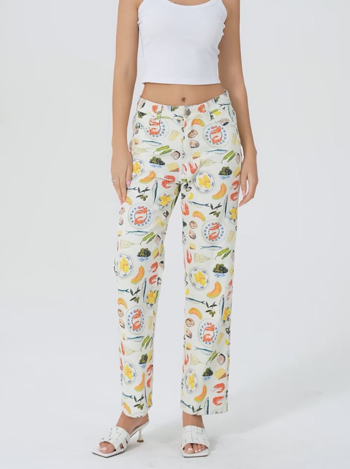 Food Print Straight Leg Trousers