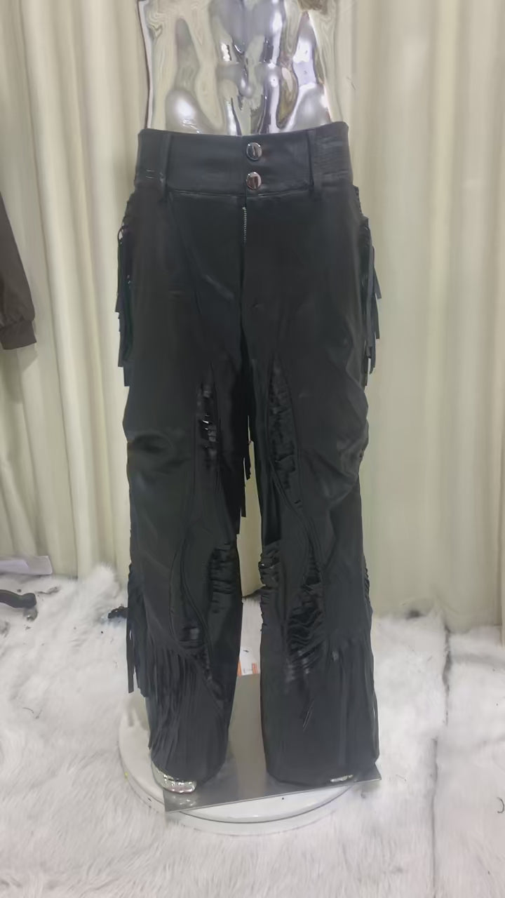 Fringed Faux Leather Men's Pants