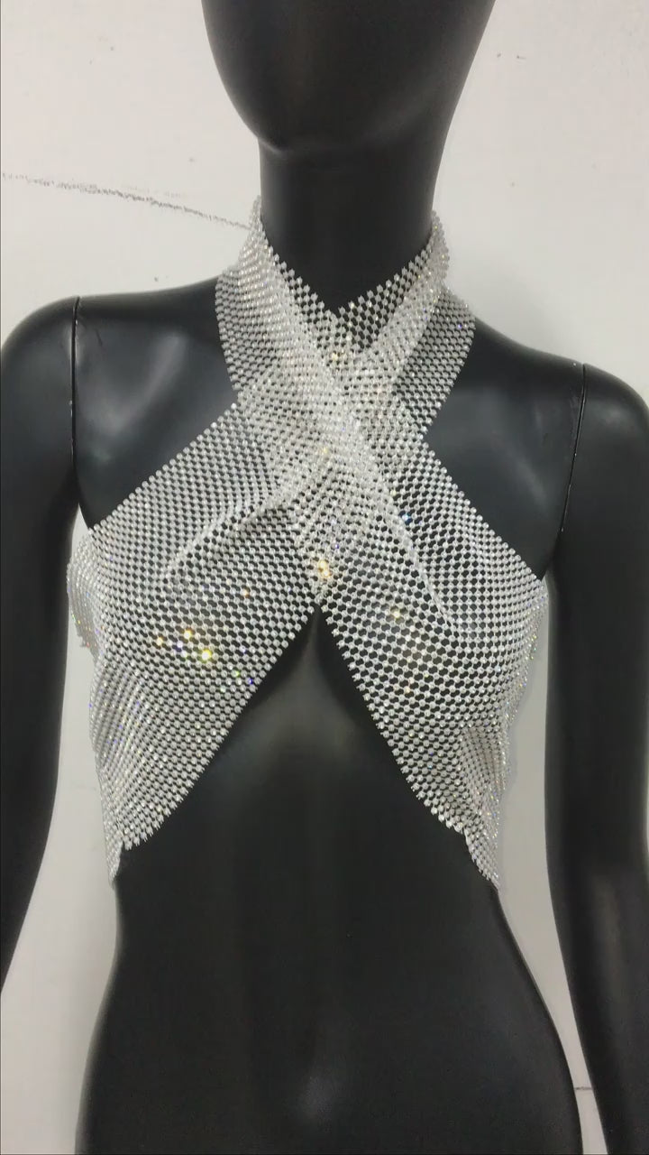 Rhinestone Fishnet Crop Top