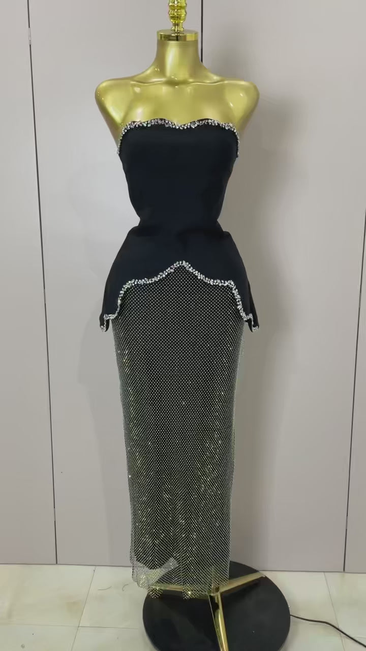 Asymmetrical Glitter Top & Maxi Skirt Set