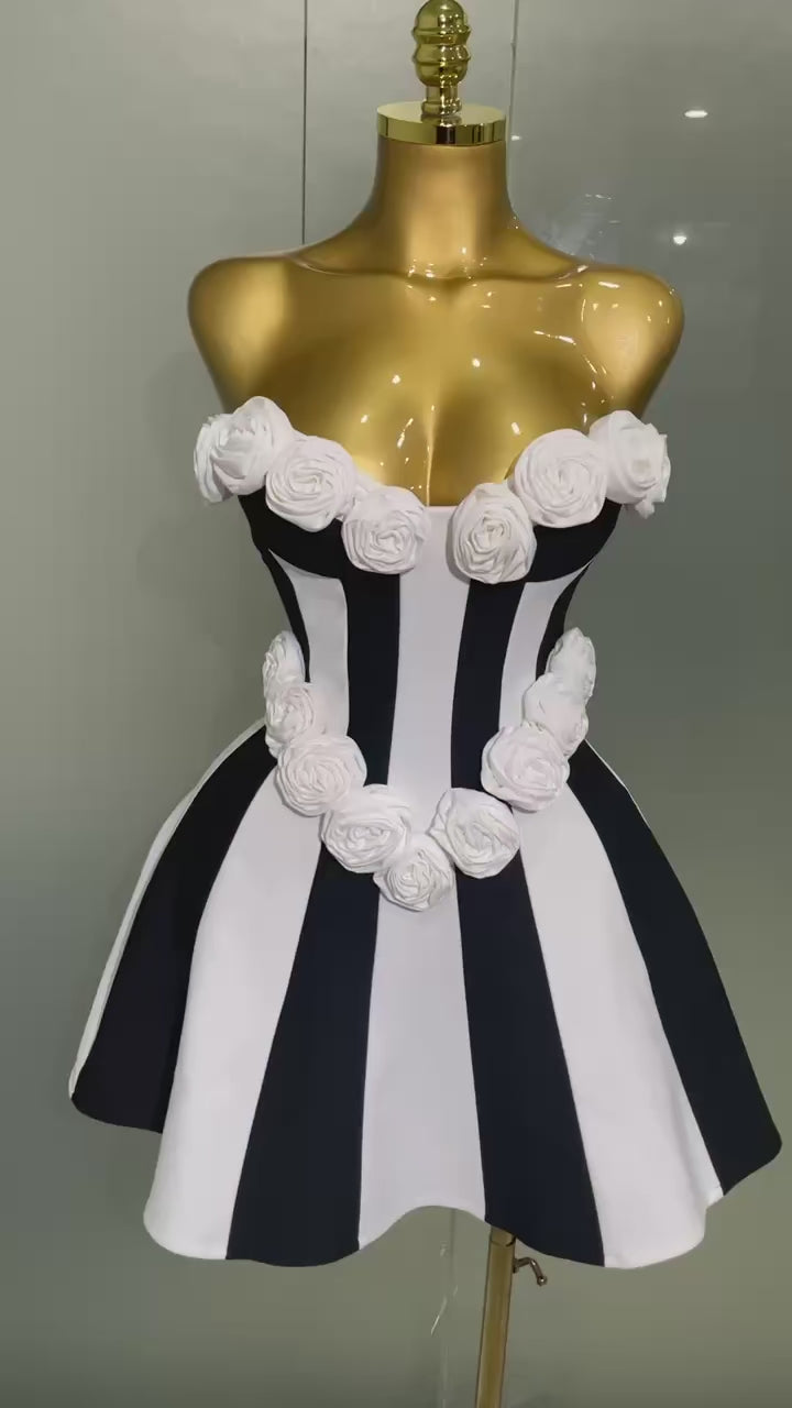 Monochrome 3D Flower A Line Dress