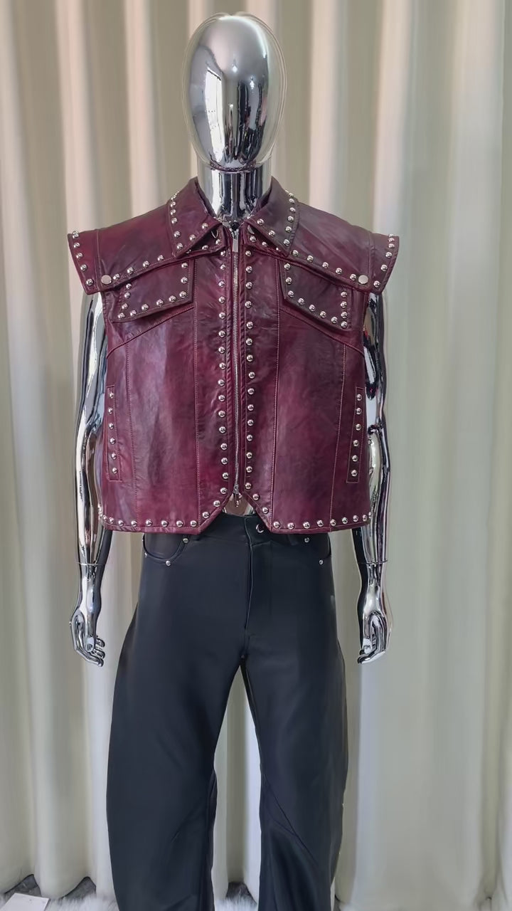 Men's Faux Leather Rivet Waist Coat