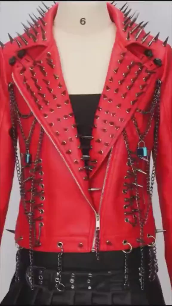 Red Faux Leather Spiked Jacket