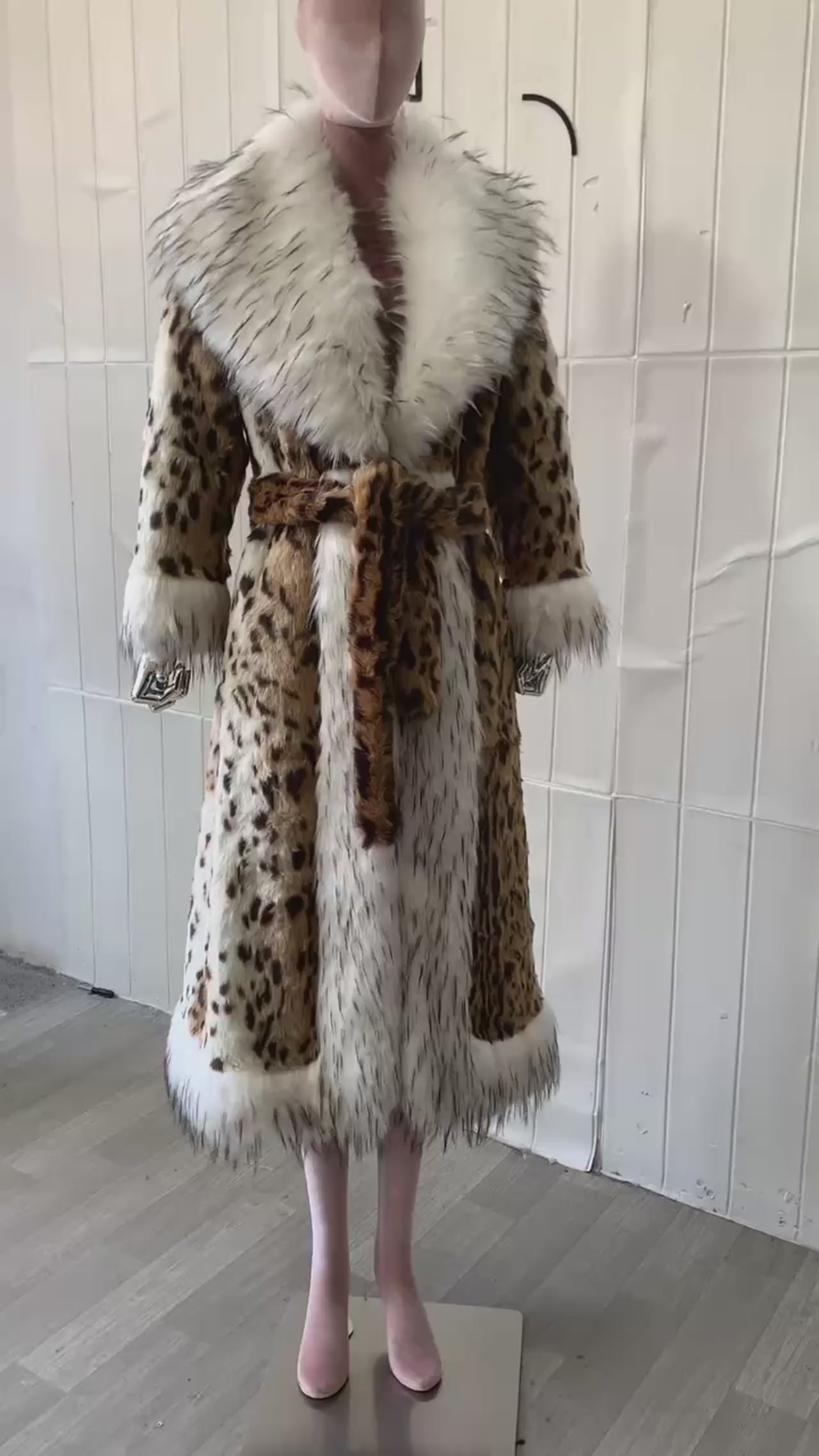 Long Faux Fur Leopard Print Coat