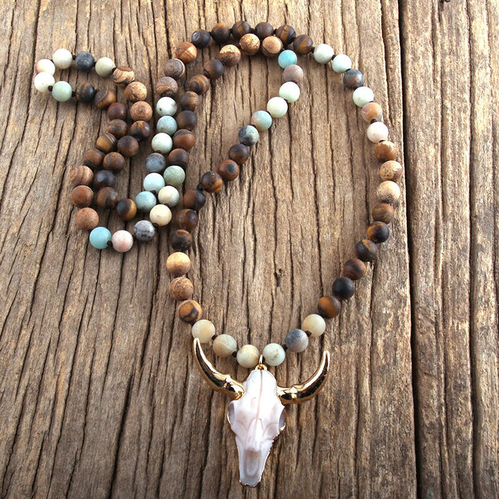 Buffalo Skull Real Stone Unisex Necklace