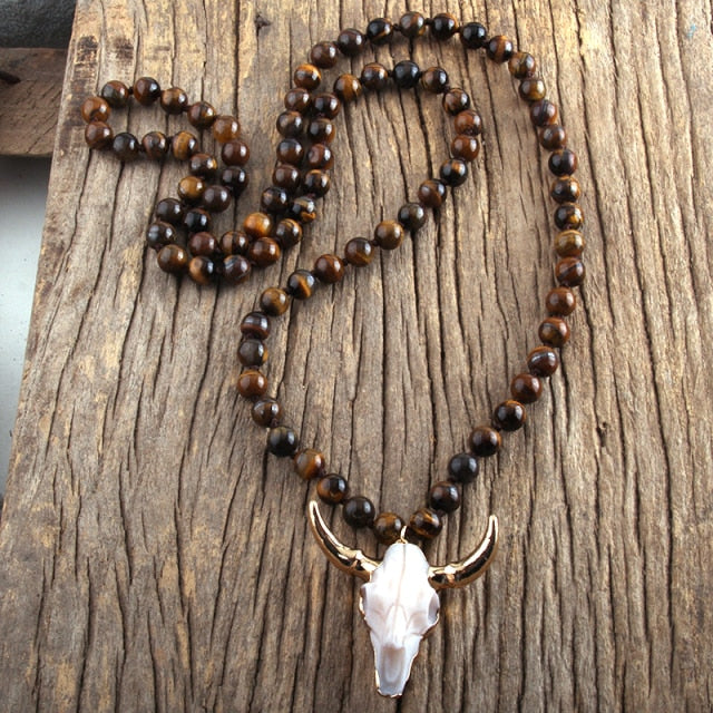 Buffalo Skull Real Stone Unisex Necklace