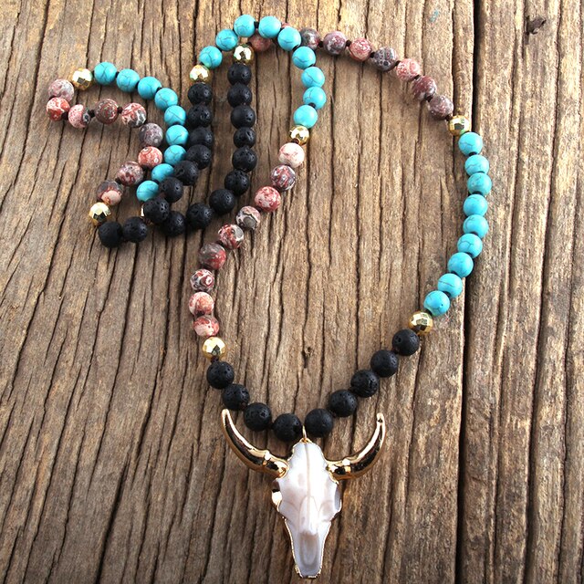 Buffalo Skull Real Stone Unisex Necklace