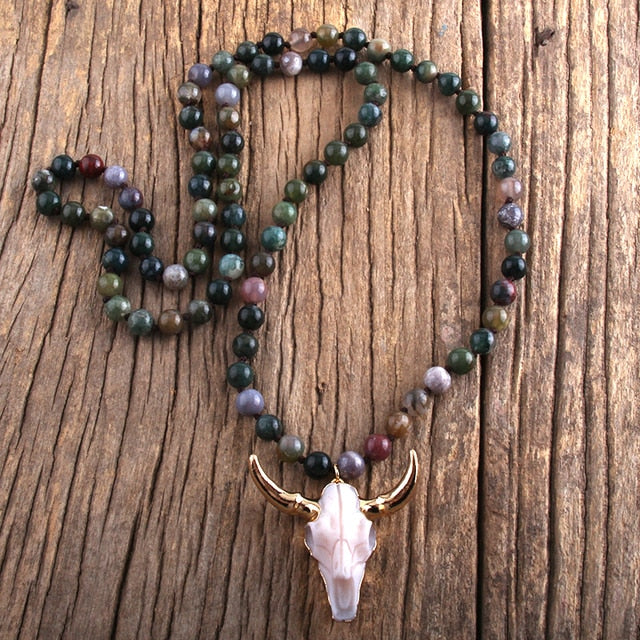 Buffalo Skull Real Stone Unisex Necklace
