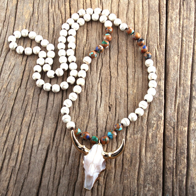 Buffalo Skull Real Stone Unisex Necklace