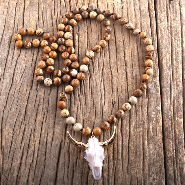 Buffalo Skull Real Stone Unisex Necklace