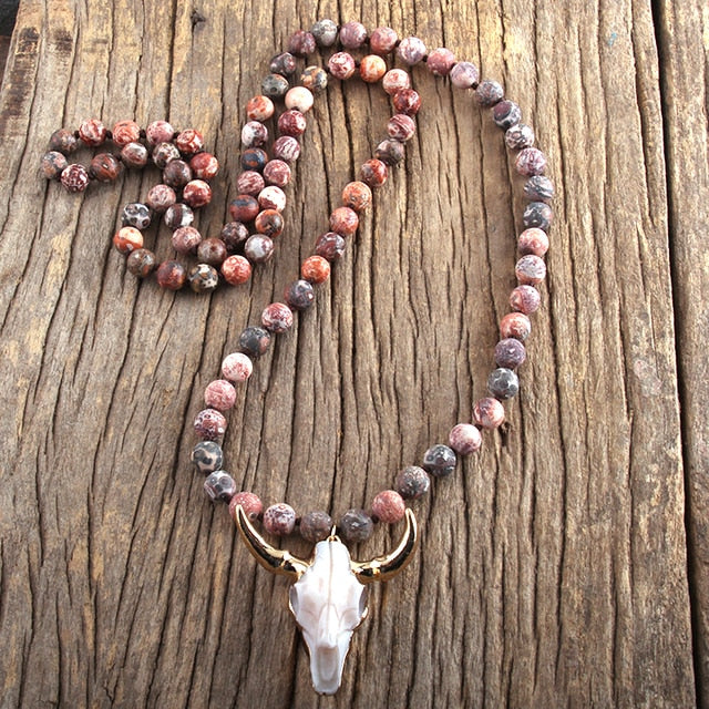 Buffalo Skull Real Stone Unisex Necklace