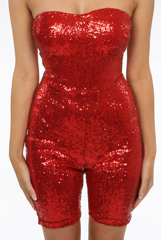 Red Bandeau Sequin Unitard