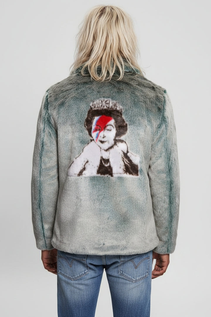 Authentic Men's GUESS x Banksy Queen Elizabeth & Bowie-Inspired Lightning Bolt Jacket
