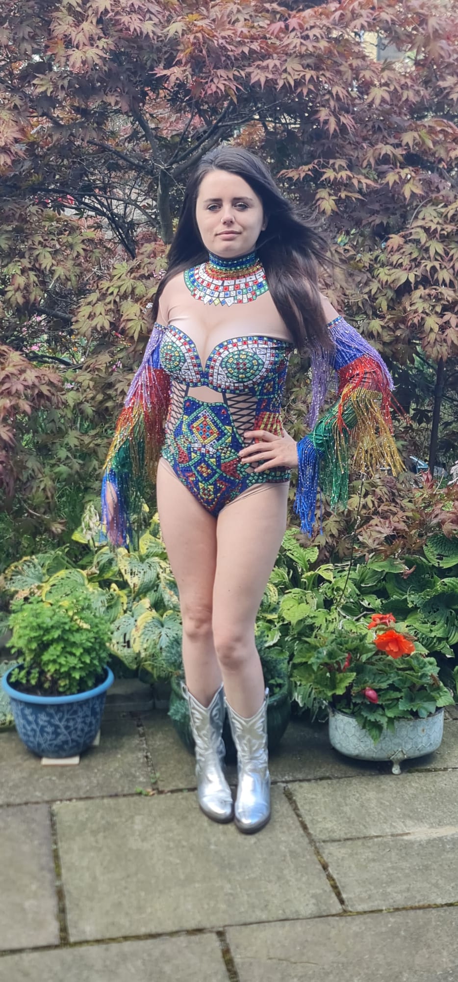 Rainbow Tassel Eye Rhinestone Bodysuit