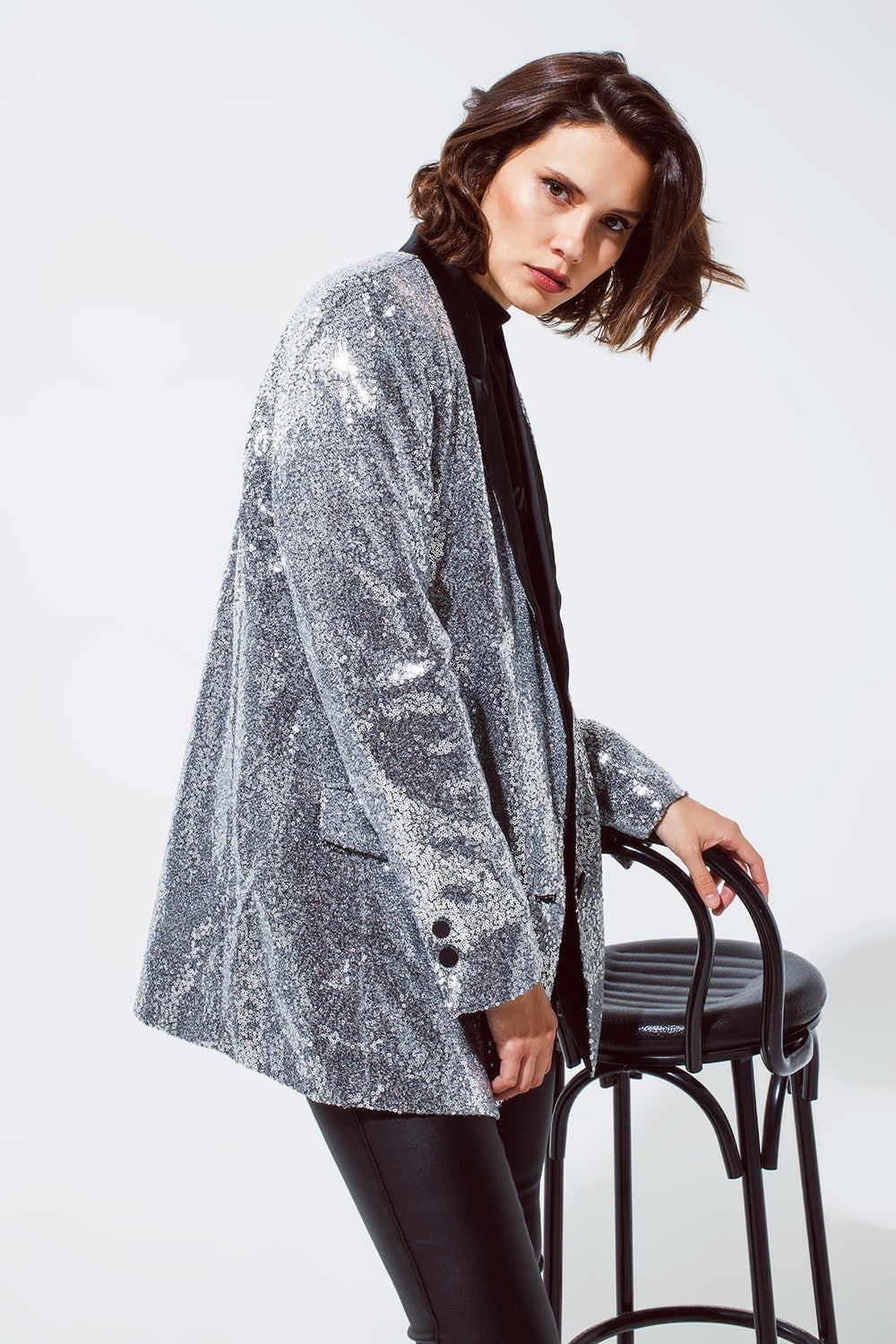 Silver Sequin Tuxedo Blazer - Festigal