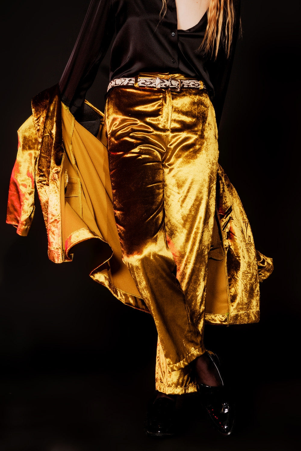 Gold Straight Leg Velvet Pants - Festigal