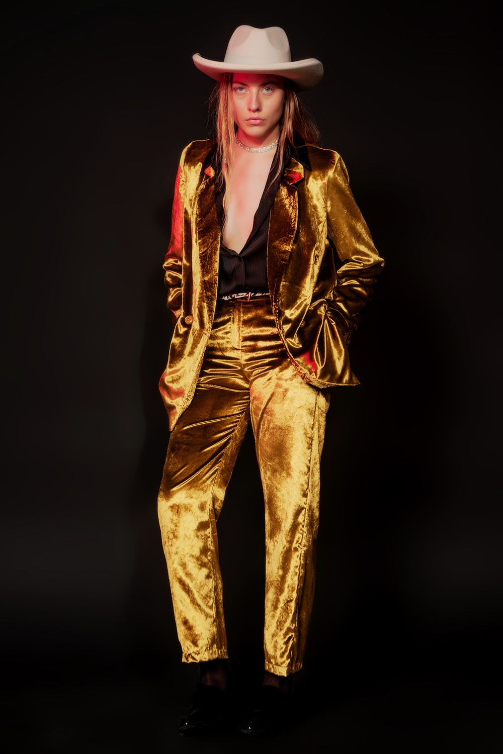 Gold Straight Leg Velvet Pants - Festigal