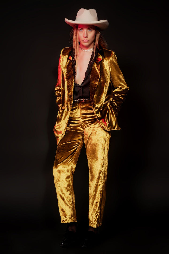 Gold Straight Leg Velvet Pants - Festigal