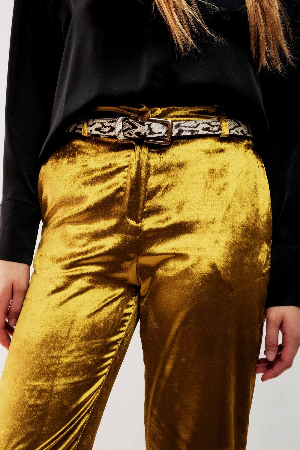 Gold Straight Leg Velvet Pants - Festigal