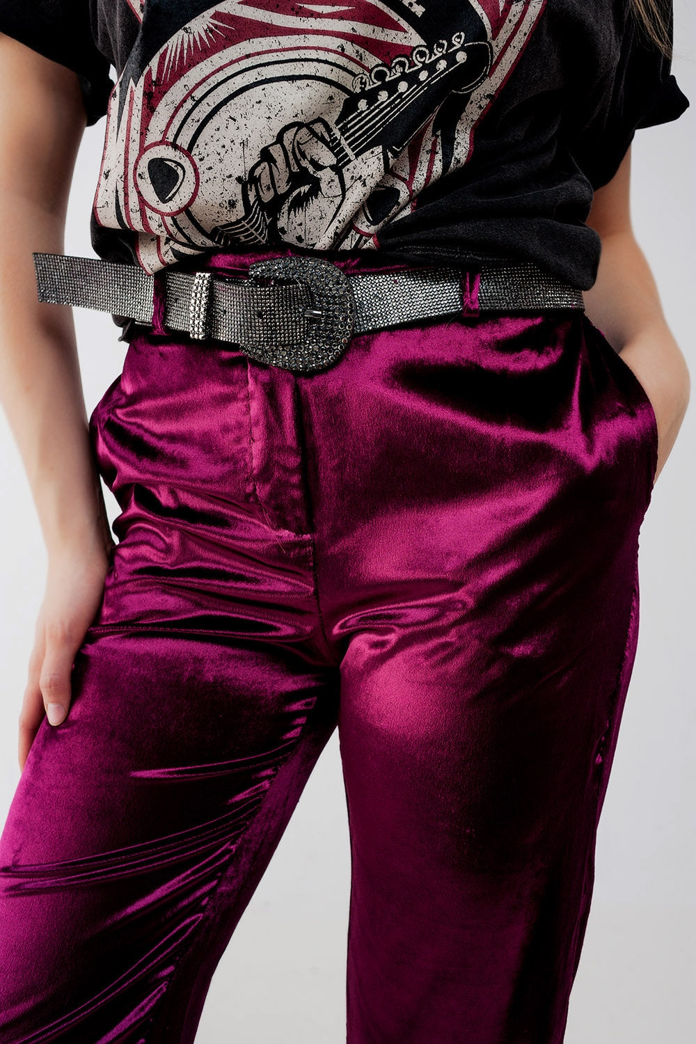 Purple Straight Leg Velvet Pants - Festigal