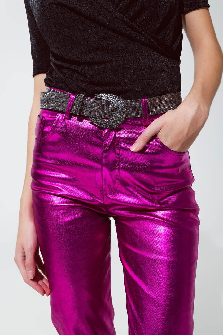 Fuchsia Straight Metallic Trousers - Festigal
