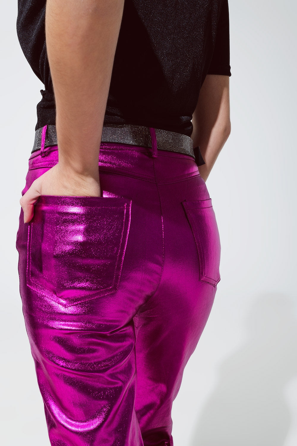 Fuchsia Straight Metallic Trousers - Festigal