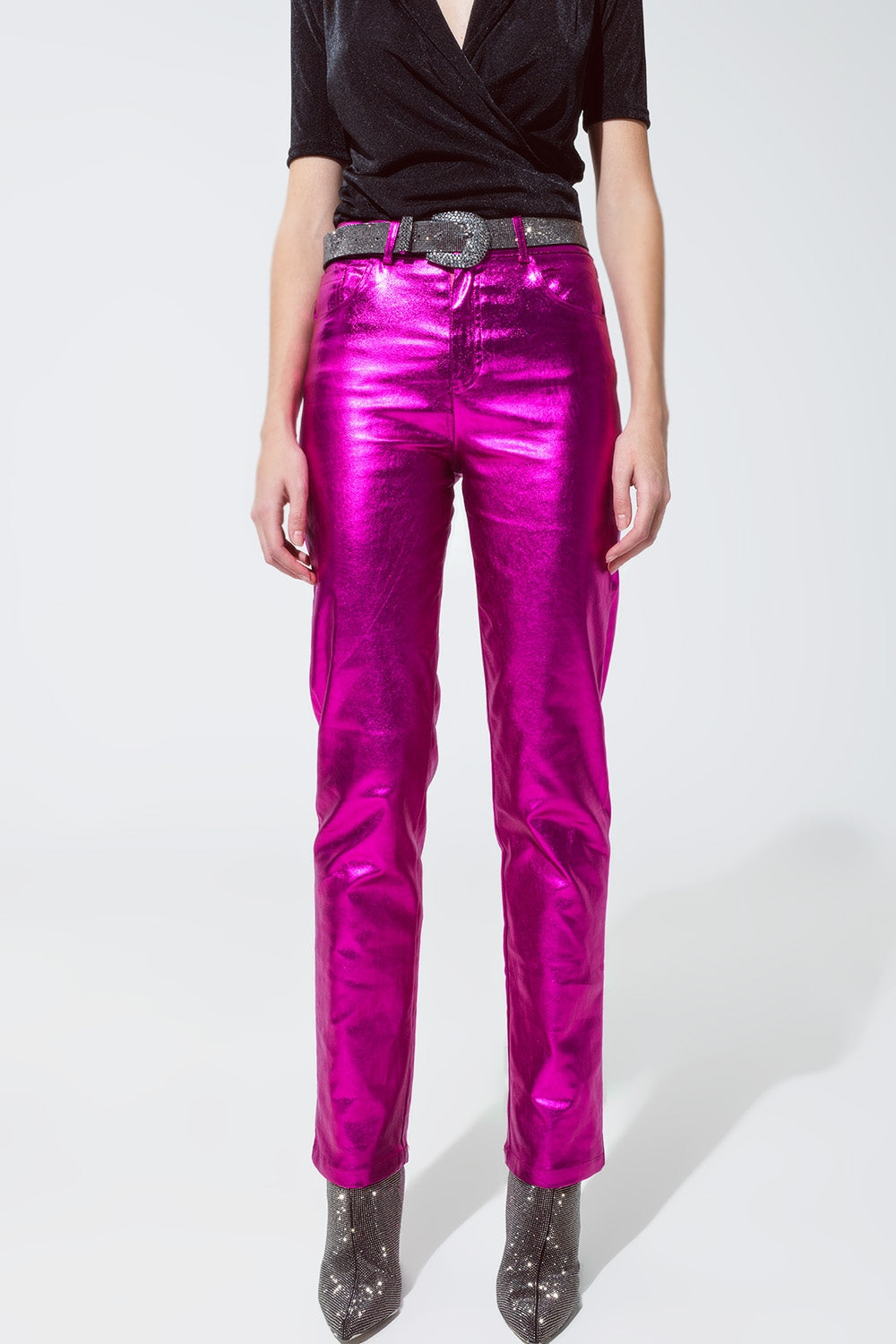 Fuchsia Straight Metallic Trousers - Festigal