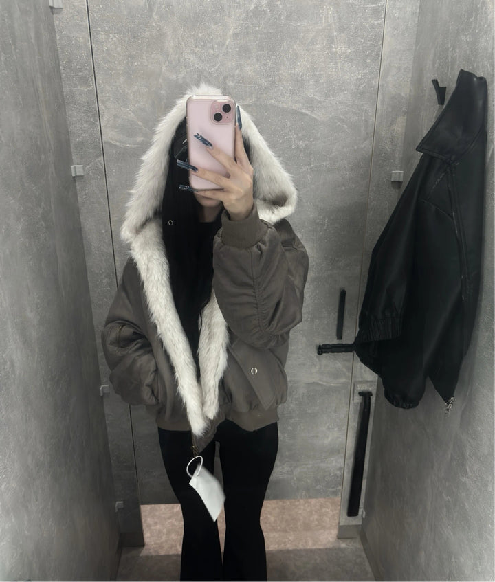 Reversible Grey Padded Faux Fur Jacket
