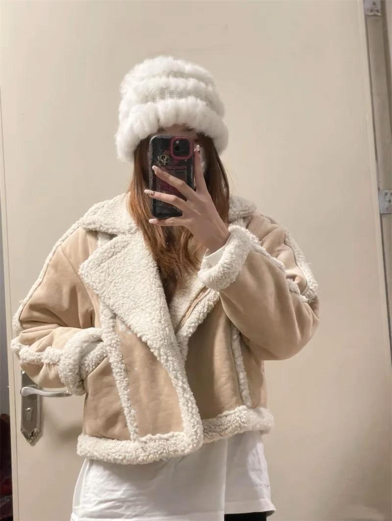 Tan Shearling Faux Leather Jacket - Festigal