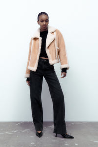 Tan Shearling Faux Leather Jacket