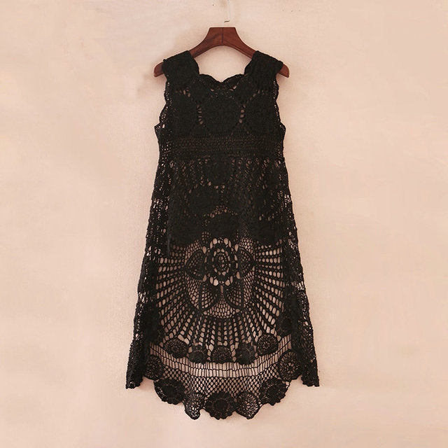 Crochet Lace Asymmetrical Beach Style Dress - Festigal