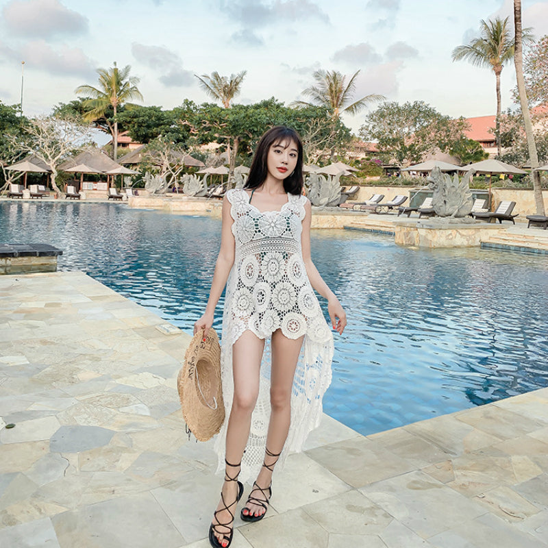 Crochet Lace Asymmetrical Beach Style Dress - Festigal