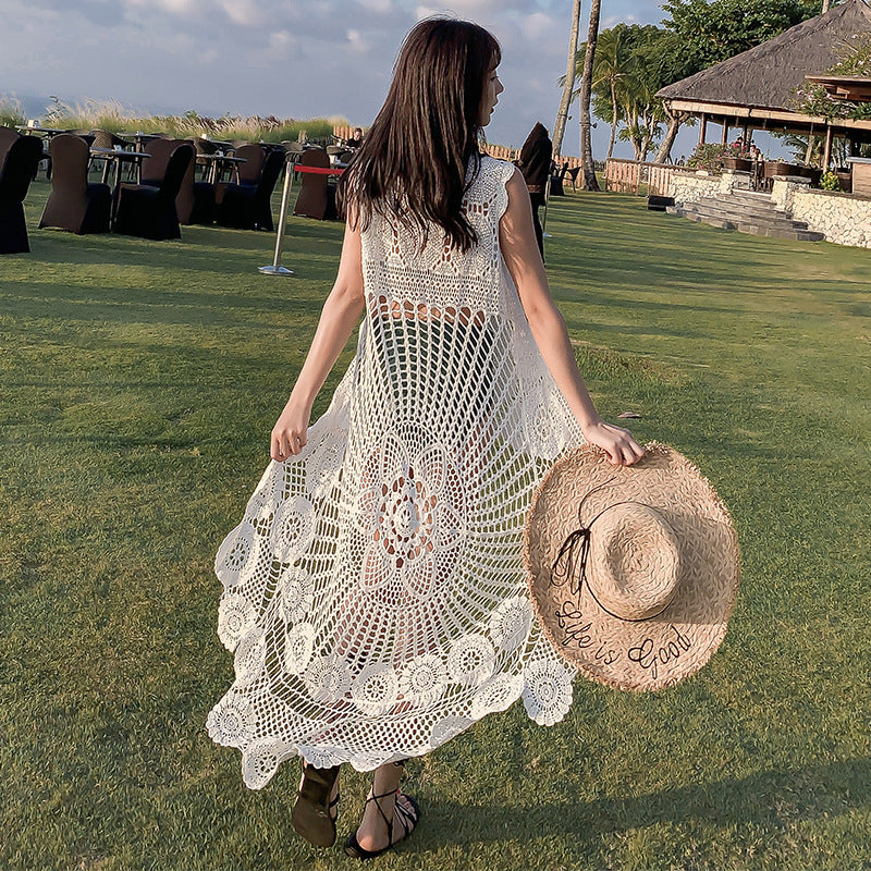 Crochet Lace Asymmetrical Beach Style Dress - Festigal
