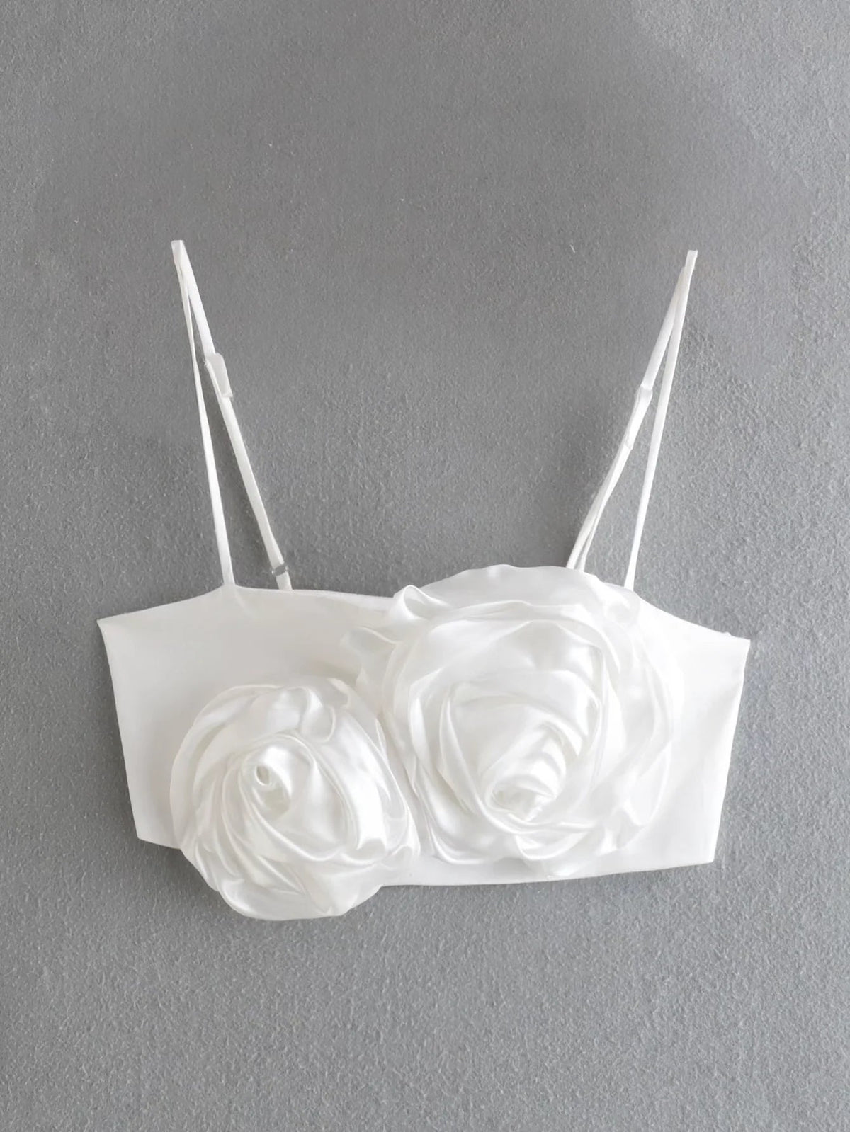 3D White Rose Cami Crop Top