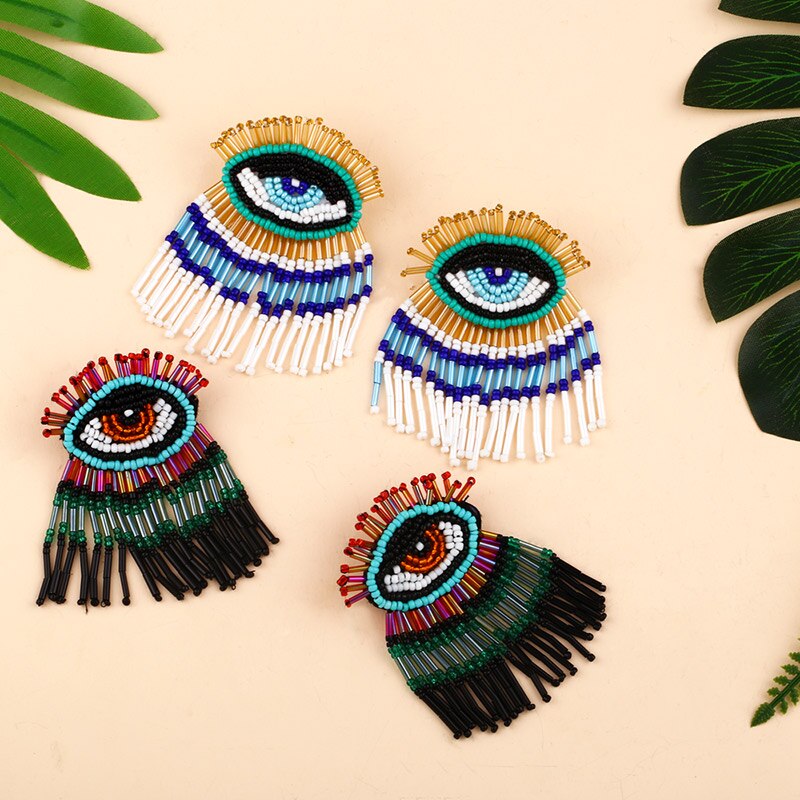 Evil Eye Beaded Tassel Earrings - Festigal