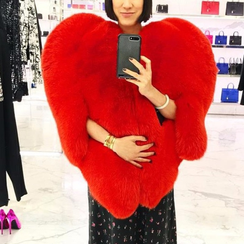 Heart shaped faux fur coat sale