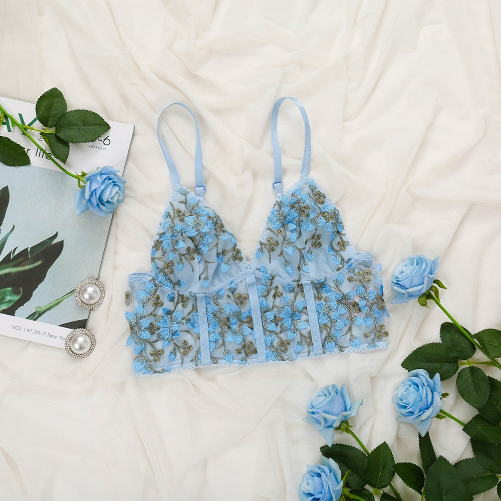 Blue Flower Mesh Lace Corset - Festigal